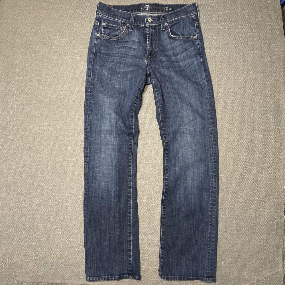 7 for All Mankind AUSTYN Mens Straight Blue Jeans Med Wash EUC Fits 30x30 Tag 28